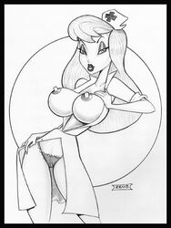 animaniacs breasts clothes female female_only front_view hello_nurse human lipstick monochrome nipples sketch solo standing tagme zeus(artist)