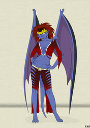 1girls blue-skinned_female blue_skin demona disney fab fab3716 female female_only gargoyles humanoid mature mature_female pants red_hair solo solo_female tagme vest