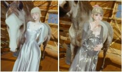 1animal 1girls 3d before_and_after blonde_female blonde_hair cum cum_drip cum_in_mouth cum_inside cum_on_body cum_on_face cum_overflow cumflated_belly cumflation dress flat_chest hair_bun honey_select_2 horse long_dress noblewoman slim slim_female stable viktorkrev zoophilia