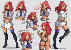 1girls ass bare_midriff bare_thighs big_ass boots cup eating english_text female female_only fire_emblem fire_emblem:_three_houses hapi_(fire_emblem) hi_res high_heels kinkymation lingerie long_hair looking_at_viewer looking_back medium_hair midriff nintendo red_eyes red_hair reference_sheet simple_background skirt thighhighs underwear