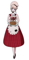 apple_pie apron blackwidowx blonde_hair bouffant breasts danganronpa danganronpa:_trigger_happy_havoc domestication dress female_only femsub high_heels junko_enoshima large_breasts mind_control personality_change pointy_chin pov safe simple_background smile smiling_at_viewer solo stepford_wife stepfordization straight_hair wife