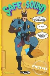 anthro big_balls big_penis boots brown_fur brown_penis canine cd_projekt_red cyberpunk_2077 doberman dobermann domestic_dog double_meaning english_text hard_on low_hanging_balls multicolored_fur muscular muscular_anthro muscular_male one_foot_on_chair penis_through_fly pointing_at_viewer police police_dog police_uniform pubic_hair sgt_dobs simple_background speech_bubble sunglasses sunglasses_on_head talking_to_viewer tan_fur text text_bubble thewilldpink tight_clothing uncircumcised veiny_penis