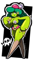 1girls after_transformation belt belt_only cactus cactus_girl cactus_humanoid captain_syrup chabble earrings flower flower_nipples flowers green_body green_hair green_lipstick lipstick mario_(series) pirate plant plant_girl plant_hair post-transformation prickly_pear red_eyes spikes_(anatomy) tagme thick_arms thorns transformation wario_(series)