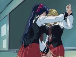 00s 2002 2girls against_wall animated bible_black bible_black_gaiden black_board black_thighhighs blonde_hair blue_eyes breasts chalkboard classroom closed_eyes covering_breasts crossed_arms drill_hair drill_ponytail english_subtitles english_text fingering fingering_partner forced groping groping_breast hair_ribbon hentai_series kitami_reika kozono_nami large_breasts legs licking licking_another's_cheek lifting_skirt lipstick longer_than_30_seconds messy_hair multiple_girls necktie ponytail purple_hair red_skirt resistance school school_uniform shirt shirts short_hair shorter_than_one_minute skirt slapping suspenders tagme talking thighhighs video white_shirt yellow_eyes yuri