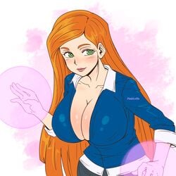 1girls alternate_breast_size ben_10 ben_10_alien_force big_breasts black_skirt cartoon_network cleavage clothed female female_only green_eyes gwen_tennyson gwen_tennyson_(alien_force) highres huge_breasts large_breasts long_hair orange_hair pencil_skirt pinkkoffin red_hair skirt solo tight_clothing toonami