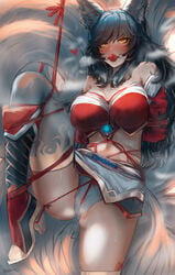 <3_eyes 1girls ahri animal_humanoid arms_bound asian_clothing ball_gag big_breasts black_body black_fur black_hair bodily_fluids bondage bound breasts breath canid canid_humanoid canine canine_humanoid clothing crotch_rope east_asian_clothing egg_vibrator ehrrr eyelashes facial_markings female female_only fox_humanoid fur gag genitals hair hands_behind_back head_markings heart hi_res high_heeled_boots humanoid knee_boots knee_highs league_of_legends legwear long_hair looking_at_viewer mammal mammal_humanoid markings multi_tail panties panting pussy pussy_floss raised_leg red_rope riot_games rope rope_bondage rope_harness saliva sex_toy skindentation sweat sweatdrop thick_thighs thigh_highs underwear vibrator vibrator_under_clothing video_games whisker_markings white_body white_fur white_panties yellow_eyes