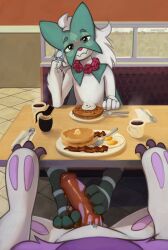 anthro duo feet food food_fetish food_play foot_fetish foot_play footjob generation_5_pokemon generation_8_pokemon generation_9_pokemon hi_res hisuian_form hisuian_zoroark ihop looking_at_viewer male male/male marsminer meowscarada nintendo paws pokemon pokemon_(species) public public_sex regional_form_(pokemon) sex syrup zoroark