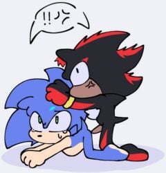 2d 2d_(artwork) 2d_artwork anger anger_symbol anger_vein angry angry_expression anthro anthro_on_anthro black_fur blue_fur blue_skin blue_skinned_male caught caught_in_the_act caught_off_guard chibi chibi_style cock dick doggy doggy_style doggy_style_position doggystyle_position exclamation exclamation_mark gay gay_domination gay_male gay_sex green_eyes hand_on_head hedgehog hedgehog_humanoid imminent_gay_sex imminent_sex no_background penis penis_out shadow_the_hedgehog small_penis sonadow sonic_(series) sonic_the_hedgehog sonic_the_hedgehog_(series) sweat sweat_on_face sweatdrop sweating text_bubble white_background
