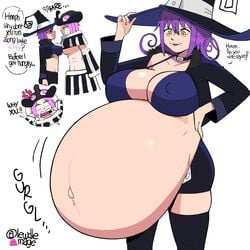 2girls animated belly belly_button big_breasts blair_(soul_eater) bouncing_breasts bra cleavage digestion_noises distended_belly dr-worm huge_belly lewdlemage midriff mizune obese purple_hair same_size_vore signature soul_eater tagme underboob visible_nipples vore witch_hat