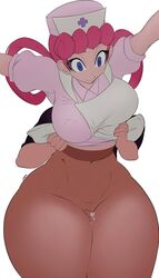 2020 belly belly_button big_breasts blue_eyes bottom_heavy breasts cum cum_between_thighs curvy cute eyelashes faceless_male female female_focus huge_thighs male nervous nintendo nipple_bulge noblood nurse nurse_cap nurse_hat nurse_joy nurse_uniform pantyhose penis pink_hair pokemon purple_eyes semen sweat text thick thick_thighs thighs thin thin_waist undressing voluptuous white_background wide_hips