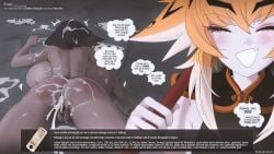 1futa 1girls after_sex anal ass big_ass big_breasts black_hair blush breasts cum cum_covered cum_in_ass cum_inside cum_overflow cum_pool dark-skinned_female dark_skin detailed_background dialogue dirty_talk english_text eyelashes female from_behind futa_on_female futa_with_female futanari hi_res huge_ass huge_breasts intersex kitesona_(thekite) light-skinned_female light-skinned_futa light_skin lying_on_stomach multiple_girls multiple_penises nude nude_female ofuda ofuda_on_head open_mouth orange_hair penis questionable_consent red_highlights sex speech_bubble tail text the_lunar_towers thekite thick_thighs tiger_ears tiger_tail tongue_out two-tone_hair uncensored white_hair wide_hips
