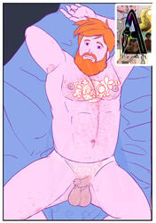 1boy adventure_time amputated_arm beard cartoon_network circumcised erect_nipples facial_hair fat finn_the_human knees_apart_feet_together large_balls mustache nude orange_hair penart pntpornart questionable_anatomy small_penis