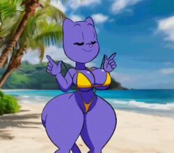 1girls 2026 anthro anthro_on_anthro ass beach beach_background bedroom_eyes big_ass big_breasts big_butt bikini bikini_bottom bikini_top blue_eyes both_eyes_closed bouncing_ass bouncing_breasts breasts cat_ears cat_girl cat_humanoid cat_tail closed_eyes digital_drawing_(artwork) digital_media_(artwork) eyebrows eyelashes furry furry_only hi_res huge_ass huge_breasts huge_butt jiggling_ass jiggling_breasts palm_tree pink_nose purple_body purple_fur sand smile smiling solo solo_female sound sound_edit sound_effects springtron tagme tansau thick_ass thick_thighs v-string v-string_bikini video water wedgie yellow_bikini yellow_bikini_bottom yellow_bikini_top