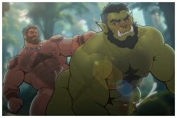 anal anal_sex bara beard big_pecs cum cum_inside cumming cumming_while_penetrated emironov17 gay green_skin male male_only muscular muscular_male orc orc_male