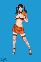 black_footwear black_hair black_heels breasts breasts_out brown_eyes chinese_clothes chinese_dress clothed clothing eyelashes female female_only fishnet_stockings fishnets flashing fully_clothed heels high_heels jori ling_xiaoyu looking_at_viewer medium_breasts midriff nipples open_toe_shoes smile stockings stripping tekken tekken_7 twintails