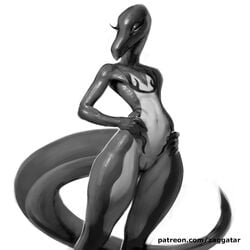 1:1 anthro eyelashes female flat_chested genitals greyscale hands_on_hips lizard monochrome nintendo nude pokémon_(species) pokemon pokemon_(species) pussy reptile salazzle scalie slim solo standing thick_tail video_games wide_hips zaggatar