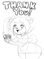 ambiguous_gender anthro canid canine canis clothed clothing collar desi dildo domestic_dog dress english_text femboy girly hi_res holding_object mammal monochrome sex_toy solo text thecon thick_thighs wide_hips