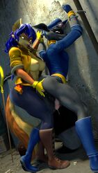 1boy 1girls 3d_(artwork) 9:16 against_wall anal anal_fingering anthro anthro_only arms_above_head balls belt billynr blue_hair bodily_fluids boots bottomless bottomwear bound breasts canid canine carmelita_fox clothed clothing domination duo erection female female_domination female_fingering_male female_penetrating female_penetrating_male femdom fingering footwear fox fur furry furry_only genital_fluids genitals gloved_fingering gloves grey_body grey_fur hair handcuffed handcuffs hands_tied handwear hat headgear headwear hi_res humanoid_genitalia humanoid_penis light lighting long_ears long_hair male male_penetrated mammal multicolored_body multicolored_fur nipples pants partially_clothed penetration penis pipes precum procyonid prostate_massage prostate_stimulation raccoon reverse_rape role_reversal sex shackles sly_cooper sly_cooper_(series) smooth_fur sony_corporation sony_interactive_entertainment straight sucker_punch_productions teeth video_games wall_(structure)