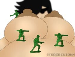 areolae army_men black_hair breasts female female_focus female_only hair_over_one_eye large_breast larger_female long_hair nipples susan_(terebision) terebision toys upper_body