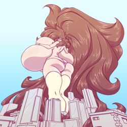 1girls alternate_breast_size ass big_ass big_breasts breast_squeeze breasts breasts_bigger_than_head city color digimon digimon_tamers female female_only giantess huge_ass huge_breasts hyper hyper_breasts juri_katou long_hair macro n647 panties solo surprised thick_thighs top_heavy very_long_hair voluptuous wide_hips