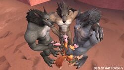 16:9 4k absurd_res anthro benjithatfoxguy blizzard_entertainment canid circle_jerk group group_masturbation hi_res male male/male mammal masturbation oral penile penile_masturbation video_games vulpera warcraft were werecanid widescreen worgen yaoi