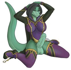 1futa 2017 anthro balls big_penis black_hair blue_eyes breasts clothing erection eyewear furry futanari genitals glasses green_body green_penis hair hi_res humanoid_genitalia humanoid_penis intersex juliet_a kneeling legwear lizard non-mammal_breasts penis purple_clothing purple_legwear purple_stockings reptile ryniablackfoxinesory scalie simple_background solo solo_futa spread_legs spreading stockings vein veiny_penis white_background