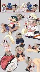 1boy 2girls anthro artist_request ash_ketchum ass bar_censor bea_(pokemon) bisexual black_hair blonde_hair breast_grab breast_sucking breasts censored choking clothed_female_nude_male cum cum_in_hand dark-skinned_female dark_skin defeated ejaculation fellatio forced grapploct gym_leader handjob heart_eyes helmet korrina_(pokemon) lose lucario male_anilingus mega_evolution penis pokeball pokemon pokemon_(anime) pokemon_(species) pokemon_journeys pokemon_ss pokemon_xy ponytail rape riolu satoshi_(pokemon) short_hair smothering sniffing sniffing_ass sucking_nipples tentacle