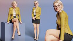 1girls 3d 3d_(artwork) blonde_hair clothed clothing costume daz3d daz_studio dress eyewear female female_only glasses green_eyes high_heels human light-skinned_female light_skin neckwear no_nude oc office_lady original original_character outerwear pale_skin skirt solo tedd-artwork white_body white_skin