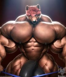 abs anthro balls big_balls big_muscles big_penis canid canine canis flaccid genitals hi_res huge_cock huge_muscles huge_pecs humanoid_genitalia hyper hyper_genitalia hyper_penis jugg4 licking licking_lips licking_own_lips looking_at_viewer male male_only mammal muscular muscular_anthro muscular_male navel nipples one_eye_closed pecs penis realistic self_lick solo standing tongue tongue_out vein wink wolf