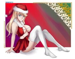 1girls areola areolae ass big_breasts blonde_hair blue_eyes breasts busty christmas female female_only hat huge_breasts human human_only izaack_draw leni_loud lingerie nip_slip nipple_slip nipples santa santa_costume santa_hat skirt smile solo solo_female solo_focus stockings the_loud_house thick_thighs thigh_highs thighhighs thighs white_stockings