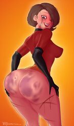 ass_grab beaten bruises cuts disney elastigirl helen_parr looking_at_viewer looking_back looking_down mahmapuu mascara mascara_tears masochism pixar smooth_skin superheroine the_incredibles tight_clothing