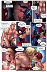 3boys ass beard blonde_hair blue_eyes captain_america captain_america_(series) caught_spying gay groping groping_through_clothes hammer hiding_erection human human_only kissing light-skinned_male light_skin male/male male_only marvel marvel_comics mature mature_male mjolnir muscular muscular_male naked naked_male nude peter_parker phausto spider-man spider-man_(series) steve_rogers straight_hair thor_(marvel) thor_(series) tongue_kiss ultimate_spider-man_(comic) weapon yaoi