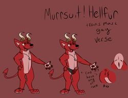 andromorph anthro anus canid canine clothing costume cuntboy demon dildo fur fursuit genitals hellfurred hi_res horn intersex mammal model_sheet murrsuit pussy red_body red_fur reference_image sex_toy spade_tail strapon zipper