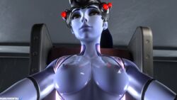 16:9_aspect_ratio 3d blue_skin breasts breasts_out_of_clothes brown_eyes high_resolution kanjihentai large_breasts large_filesize latex latex_suit lia_3d mavixtious oil oiled overwatch purple_hair self_shot selfie shiny widowmaker