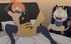 absurd_res ambiguous_penetration arms_tied armwear balls bed bestiality blush bound cheating clothing cucked_by_pokemon cuckold duo elbow_gloves erection felid female female_on_feral female_penetrated feral flat_chested fur furniture gag gagged genitals gloves group gym_leader handwear hi_res human human_on_feral inside interspecies kasumi_(pokemon) legwear lying male male_penetrating male_penetrating_female mammal mask meowth misty_(pokemon) netorare nintendo ntr nude on_back on_bed orange_hair penetration penis pikachu pokémon_(species) pokemon pokemon_(species) pokephilia rodent sex simple_background stockings straight tape_gag taped_mouth thigh_highs tomboy video_games winick-lim yellow_body yellow_fur young zoophilia