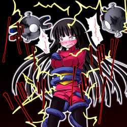 1girls arms_behind_back bdsm black_background black_hair black_legwear blunt_bangs blush bondage breasts clothed clothed_female electricity electrocution female female_focus fully_clothed gen_1_pokemon groping gym_leader gyo large_breasts long_hair magnemite nintendo open_mouth pantyhose pixiv pokémon_(species) pokemon pokemon_(species) pokemon_rgby purple_tentacles sabrina_(pokemon) shiny_tentacles speech_bubble tears tentacle tentacle_around_breast tentacle_around_leg tentacle_around_waist tentacle_bondage tentacle_on_female tentacles_around_legs video_games