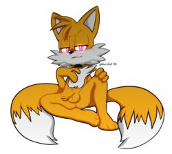 absurd_res amatsucat anthro ass balls blue_eyes blush canid canine fox fur genitals half-closed_eyes hi_res male male_only mammal narrowed_eyes nude penis signature solo sonic_(series) sonic_the_hedgehog_(series) tails video_games