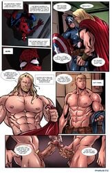 3boys abs ass avengers beard biceps blonde_hair blue_eyes captain_america captain_america's_shield captain_america_(series) curved_cock erection gay groping_crotch holding_penis human human_only light-skinned_male light_skin long_hair male male/male male_only marvel marvel_comics mature mature_male muscular pecs penis_size_difference penises_touching peter_parker phausto precum spider-man spider-man_(series) steve_rogers straight_hair thor_(marvel) thor_(series) uncut veiny_penis voyeur yaoi