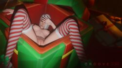 1girls 3d ashe_(overwatch) blender breasts christmas christmas_present container croove female girl_in_a_box human in_container looking_at_viewer nipples nude overwatch present pussy red_eyes shaved_pussy spread_legs stockings striped_legwear striped_stockings uncensored white_hair