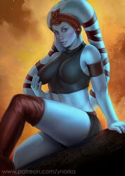 1girls 2020 alien alternate_version_available arms beltskirt bioware black_skirt blue_eyes blue_skin boots breasts bust busty clothing eyebrows female female_only headband headwear hourglass_figure knee_boots knights_of_the_old_republic legs lekku looking_at_viewer lucasfilm mission_vao orange_background pose posing shoes sitting skirt solo solo_female star_wars star_wars_legends twi'lek upskirt voluptuous ynorka