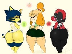 3girls animal_crossing ankha ass big_ass big_breasts big_butt breasts canid canine canis cat_ears cherry_(animal_crossing) dog_ears dress dress_lift felid feline felis female female_only fur furry furry_only huge_ass isabelle_(animal_crossing) looking_at_viewer looking_back nintendo ota_(artist) skirt skirt_lift source_request tail thick_thighs wide_hips year_request