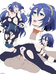 1boy 1girls blue_hair breasts death decapitation decensored female_death fire_emblem fire_emblem_awakening gore guro lucina_(fire_emblem) neck_fucking necrophilia penis reverse_blowjob rimming severed_head veiled616