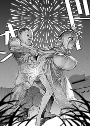 1boy 1girls 2020 animal_crossing arm_grab breasts clothed clothed_female_nude_male clothing crossover dress female fireworks greyscale long_hair male mario_(series) monochrome nintendo nipple_bulge outdoor outdoor_sex outdoors outside princess_rosalina questionable_consent rape sex sketch standing standing_sex straight super_smash_bros. tibonobannsann villager_(animal_crossing)