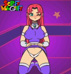 1girls animated big_breasts bouncing_breasts breasts cleavage dc erect_nipples female female_only large_breasts looking_at_viewer nipple_bulge nipples panties scruffmuhgruff solo starfire teen_titans