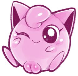 blush exed_eyes female fur genitals jigglypuff monotone_body monotone_fur nintendo nude one_eye_closed pink_body pink_fur plump_labia pokemon pokemon_(species) pussy simple_background smile solo video_games waddling_head white_background