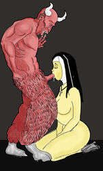 art cum cum_in_mouth devil fellatio goat kneeling nun satan sex