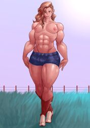 1boy abs ambush_(trap) axred7 blonde_hair femboy girly looking_at_viewer male male_only muscular muscular_male muscular_trap nipples pecs solo stephenie_thorne trap