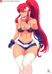 1girls abs artist_signature big_breasts bikini_top curvy female female_only hotpants midriff navel ponytail red_hair shiny_skin skull_hair_ornament solo solo_focus tagme tengen_toppa_gurren_lagann thighhighs wide_hips xhaart xhan-art yoko_littner