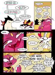 absurd_res anthro braixen breasts clothing comic dialogue dumb english_text female feral hat headgear headwear hi_res male nintendo pokemon pokemon_(species) ponporio_(artist) scarf sneasel text typhlosion video_games witch_hat