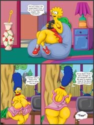 2girls big_ass big_breasts butt butt_crack bynshy chubby clothing comic dress fat half_naked lisa_simpson marge_simpson milf multiple_girls nipples the_simpsons